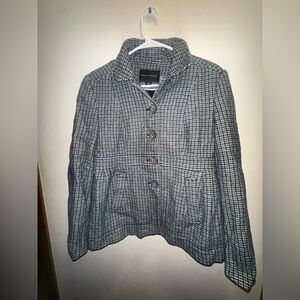 Banana Republic Multi Houndstooth Pea Wool Linen Coat Blue Size 10 Medium